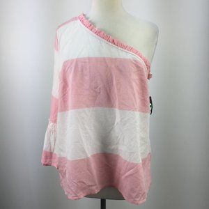 crown & ivy Pink and White One-Shoulder Blouse